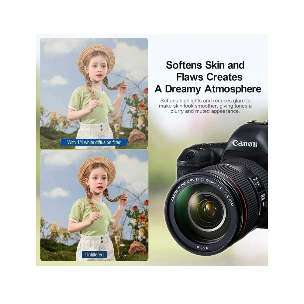 NEWKS 82mm Soft White‎ Diffusion 1/4 Filter Mist Dreamy Cinematic Effect Filter
